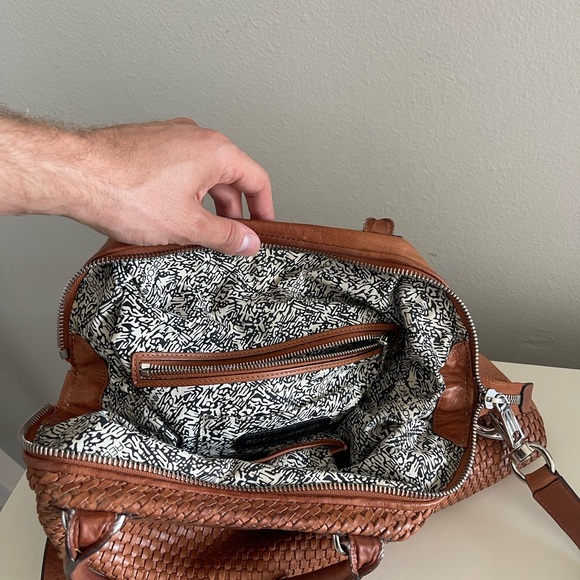 Rebecca Minkoff Bonnie Box Woven Almond Brown Leather Satchel Shoulder Bag - Picture 13 of 15